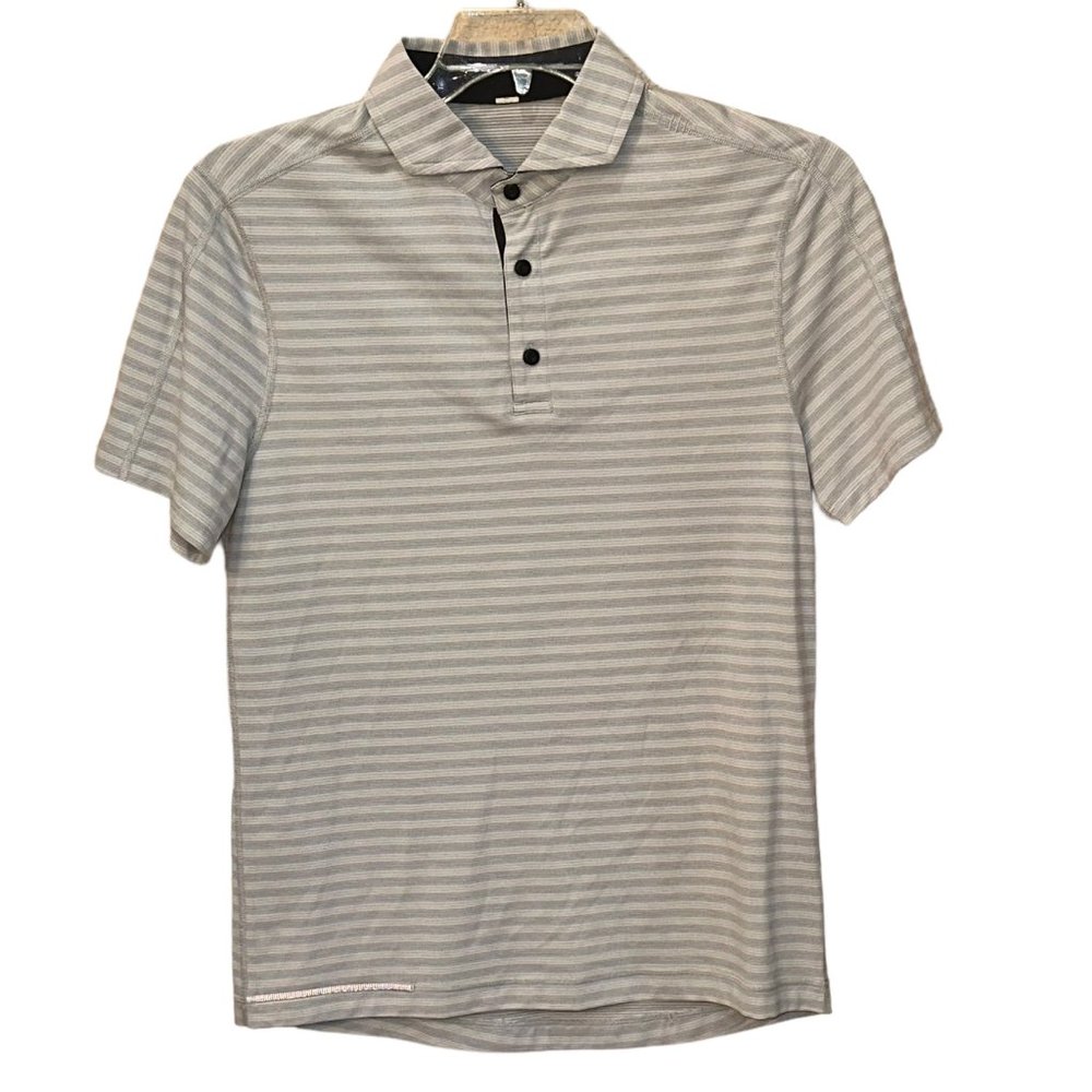 Lululemon Performance Evolution Polo‎ Shirt Grey Stripe Small